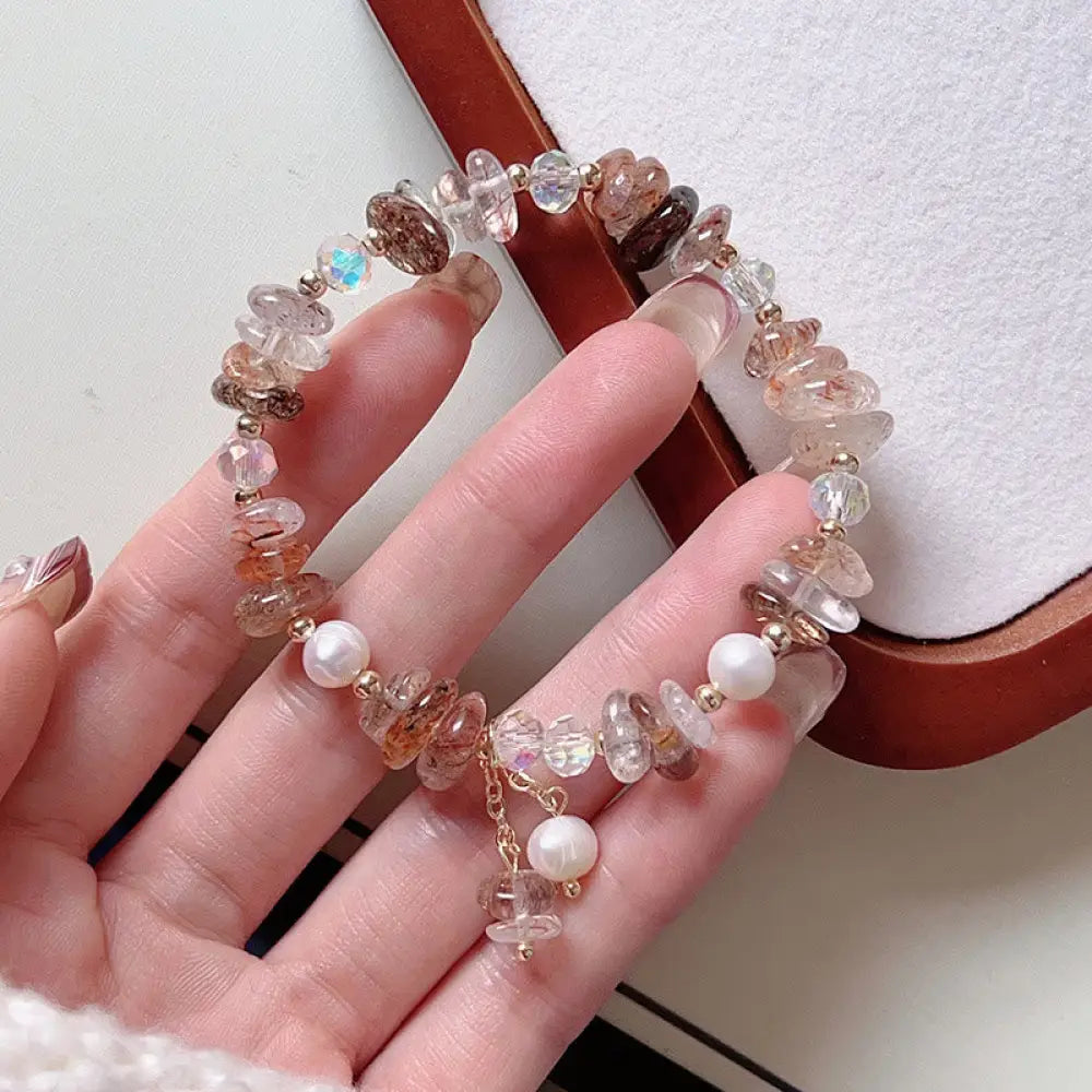 Buddha Stones Natural Strawberry Quartz Green Strawberry Quartz Super Seven Crystal Flower Healing Bracelet - BWOOOH