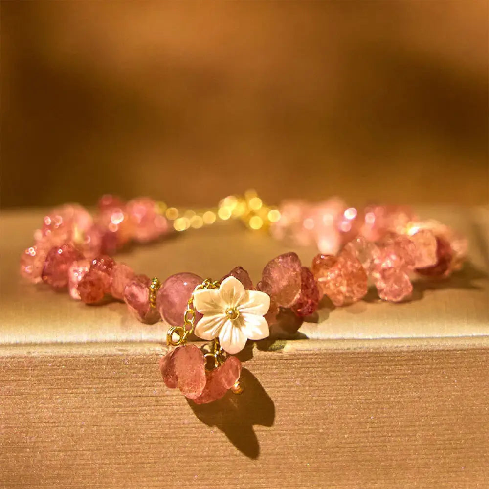 Buddha Stones Natural Strawberry Quartz Green Strawberry Quartz Super Seven Crystal Flower Healing Bracelet - BWOOOH