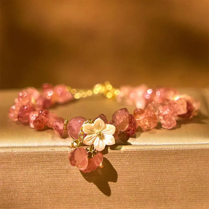 Buddha Stones Natural Strawberry Quartz Green Strawberry Quartz Super Seven Crystal Flower Healing Bracelet - BWOOOH