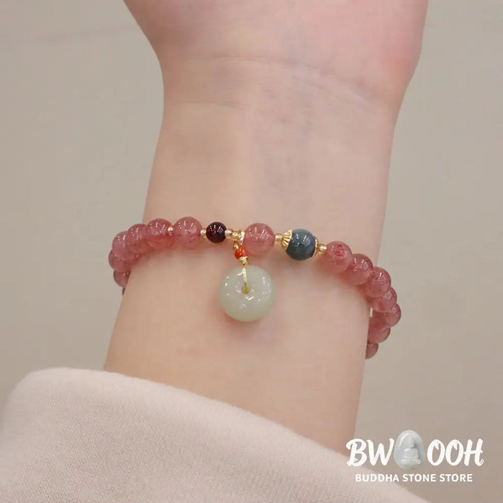 Buddha Stones Natural Strawberry Quartz Jade Peace Buckle Coin Purse Healing Bracelet - BWOOOH - Bracelet