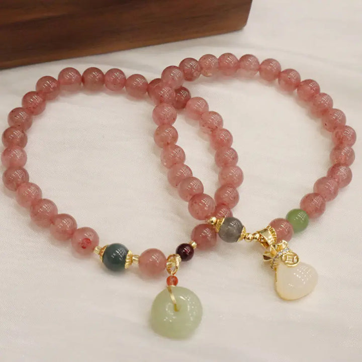 BWOOOH Natural Strawberry Quartz Jade Peace Buckle Coin Purse Healing Bracelet - BWOOOH - Bracelet