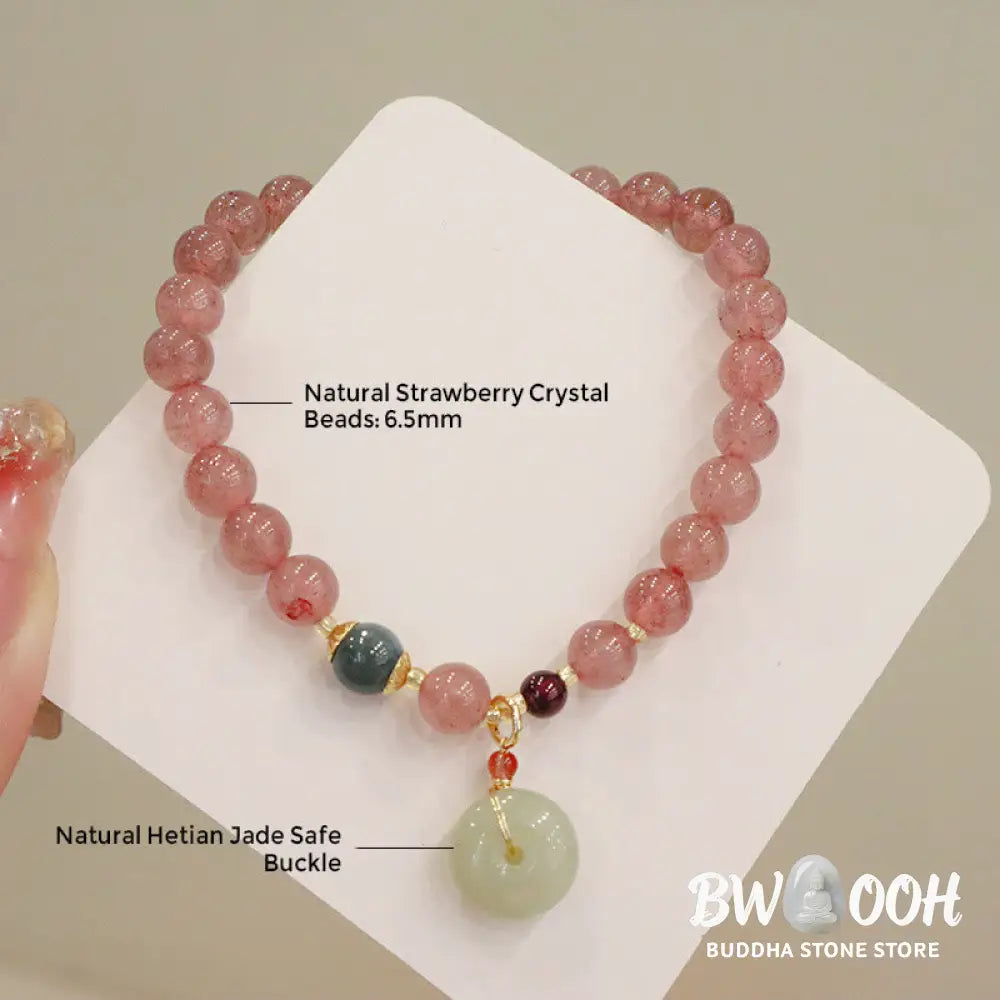 Buddha Stones Natural Strawberry Quartz Jade Peace Buckle Coin Purse Healing Bracelet - BWOOOH - Bracelet