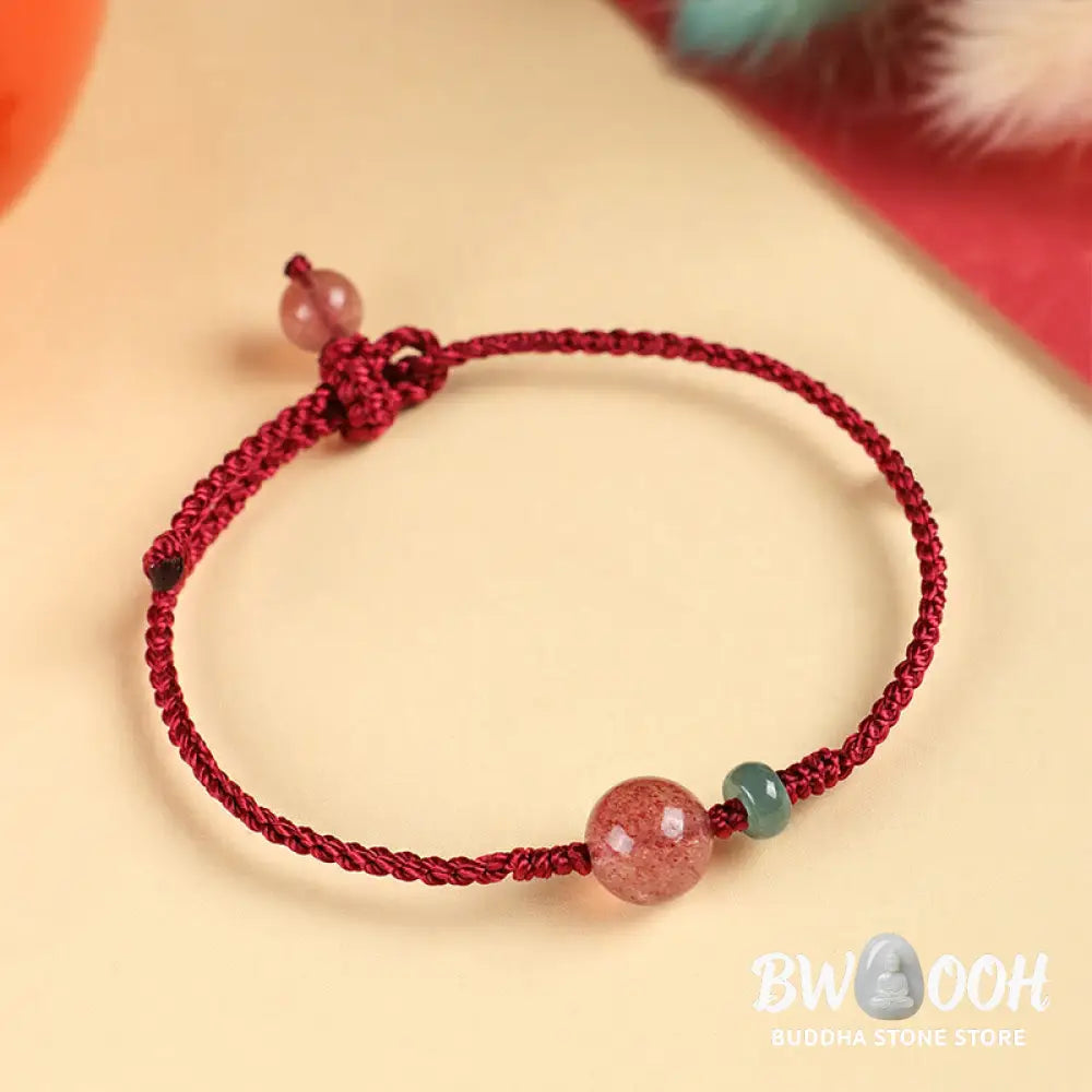 Buddha Stones Natural Strawberry Quartz Jade White Agate Red String Positive Bracelet - BWOOOH - Bracelet