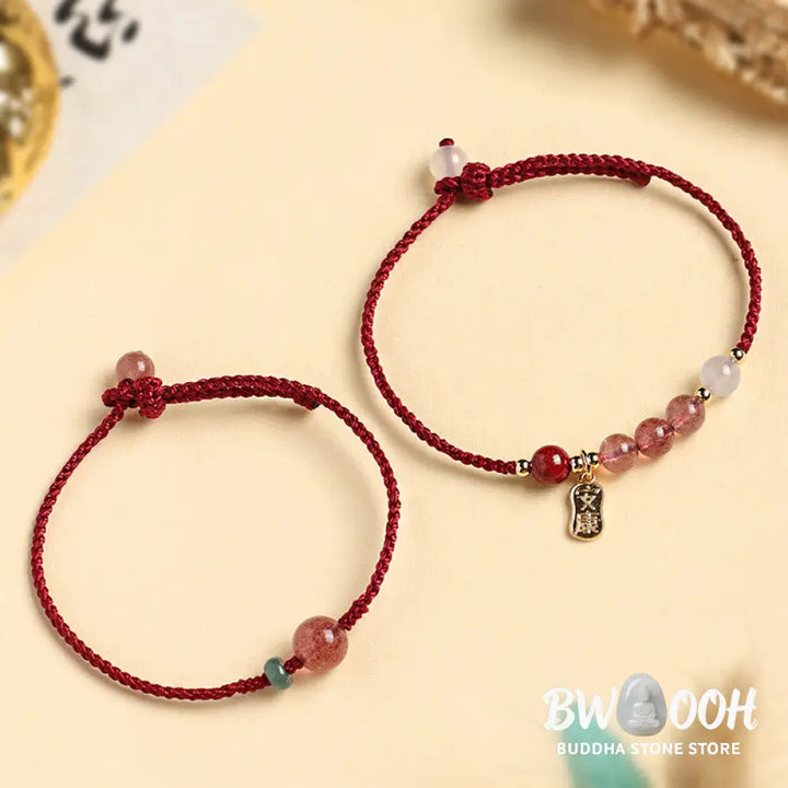 Buddha Stones Natural Strawberry Quartz Jade White Agate Red String Positive Bracelet - BWOOOH - Bracelet