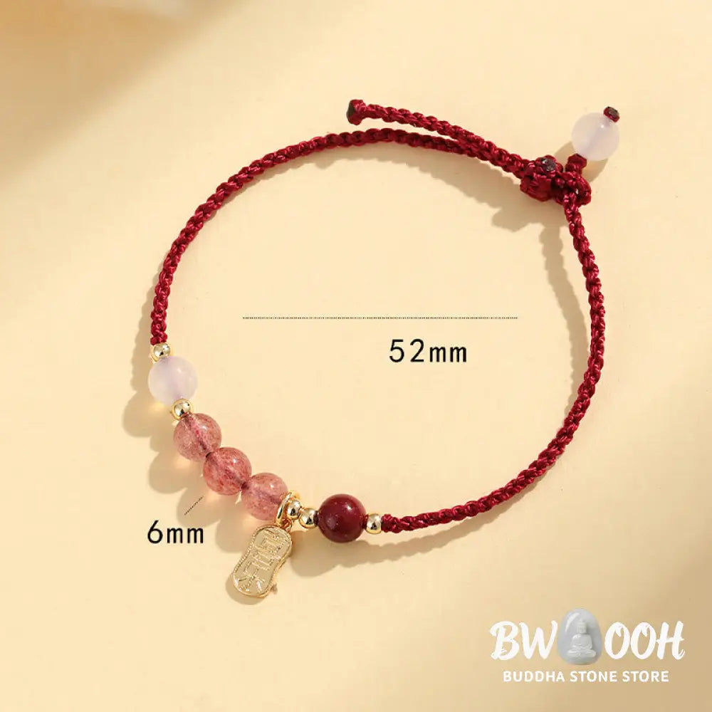 Buddha Stones Natural Strawberry Quartz Jade White Agate Red String Positive Bracelet - BWOOOH - Bracelet