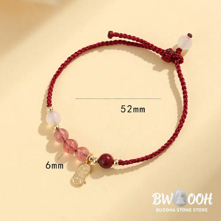 Buddha Stones Natural Strawberry Quartz Jade White Agate Red String Positive Bracelet - BWOOOH - Bracelet