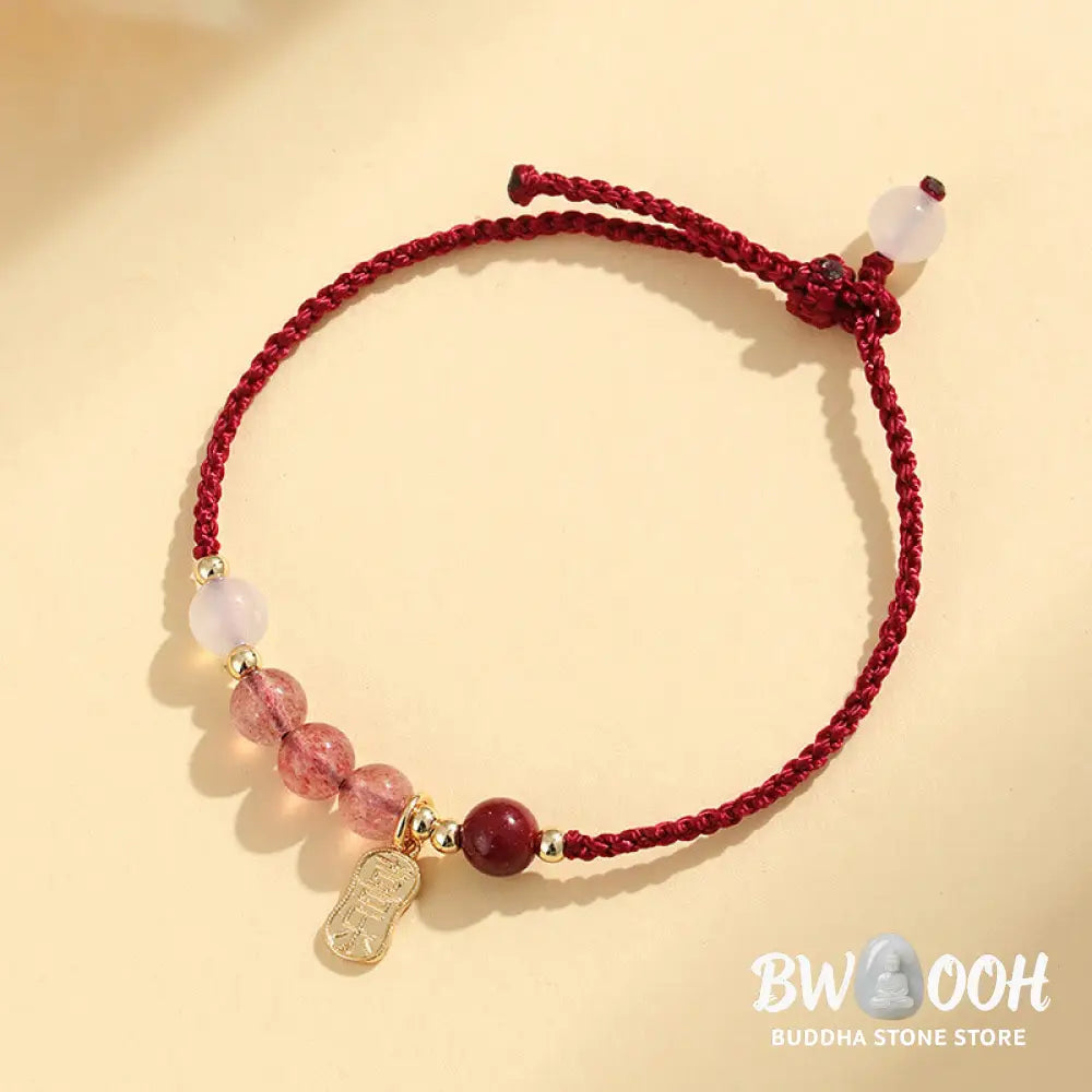 Buddha Stones Natural Strawberry Quartz Jade White Agate Red String Positive Bracelet - BWOOOH - Bracelet