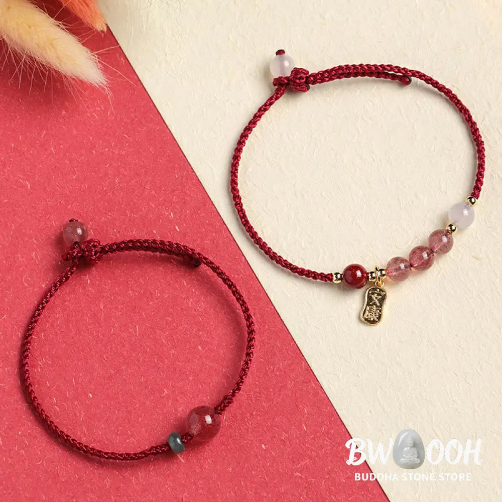 Buddha Stones Natural Strawberry Quartz Jade White Agate Red String Positive Bracelet - BWOOOH - Bracelet