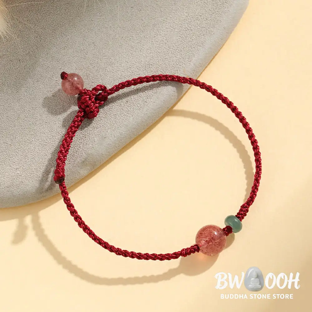 Buddha Stones Natural Strawberry Quartz Jade White Agate Red String Positive Bracelet - BWOOOH - Bracelet
