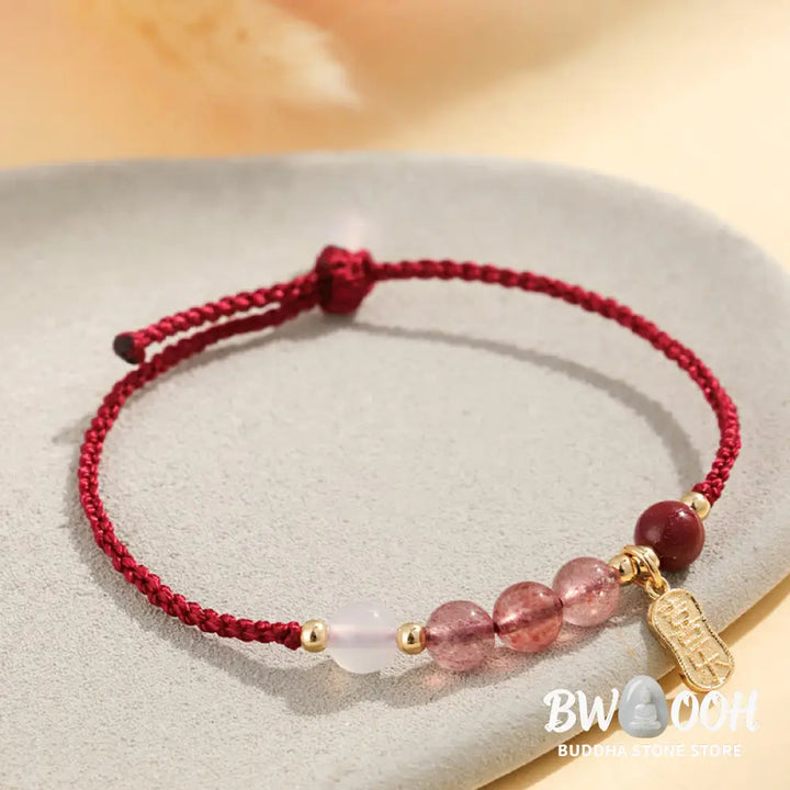 Buddha Stones Natural Strawberry Quartz Jade White Agate Red String Positive Bracelet - BWOOOH - Bracelet