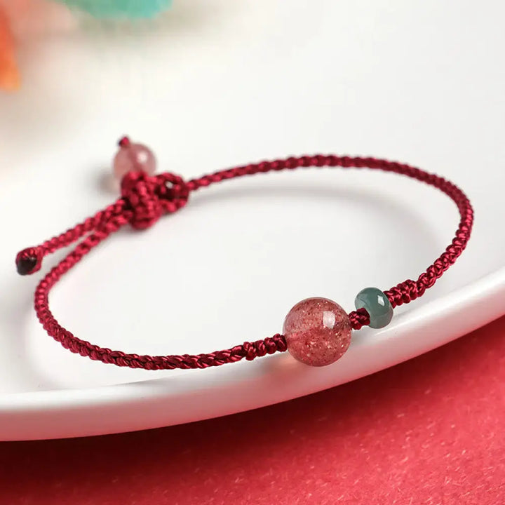 BWOOOH Natural Strawberry Quartz Jade White Agate Red String Positive Bracelet - BWOOOH - Strawberry Quartz