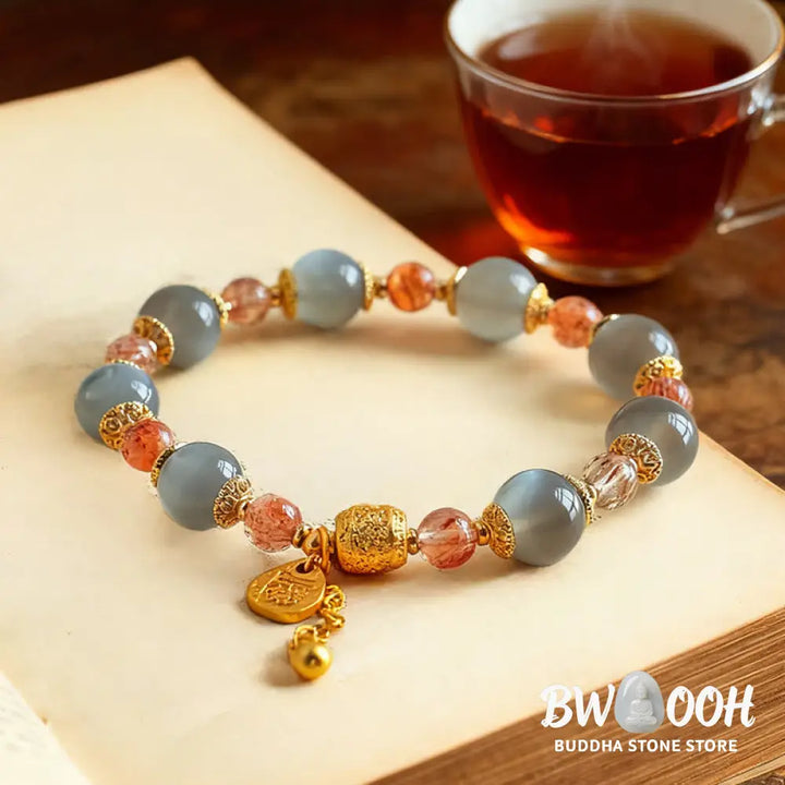 Buddha Stones Natural Strawberry Quartz Moonstone Healing Positive Beads Bracelet - Bracelet