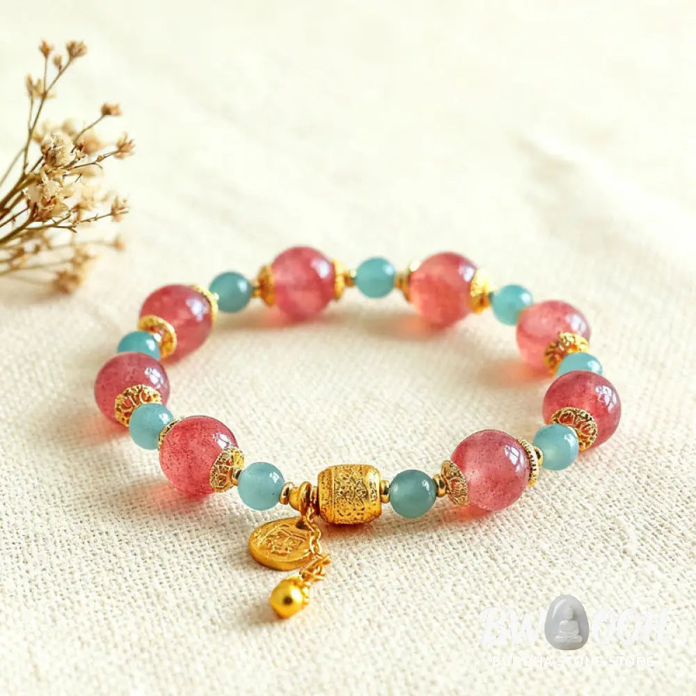 Buddha Stones Natural Strawberry Quartz Moonstone Healing Positive Beads Bracelet - Bracelet