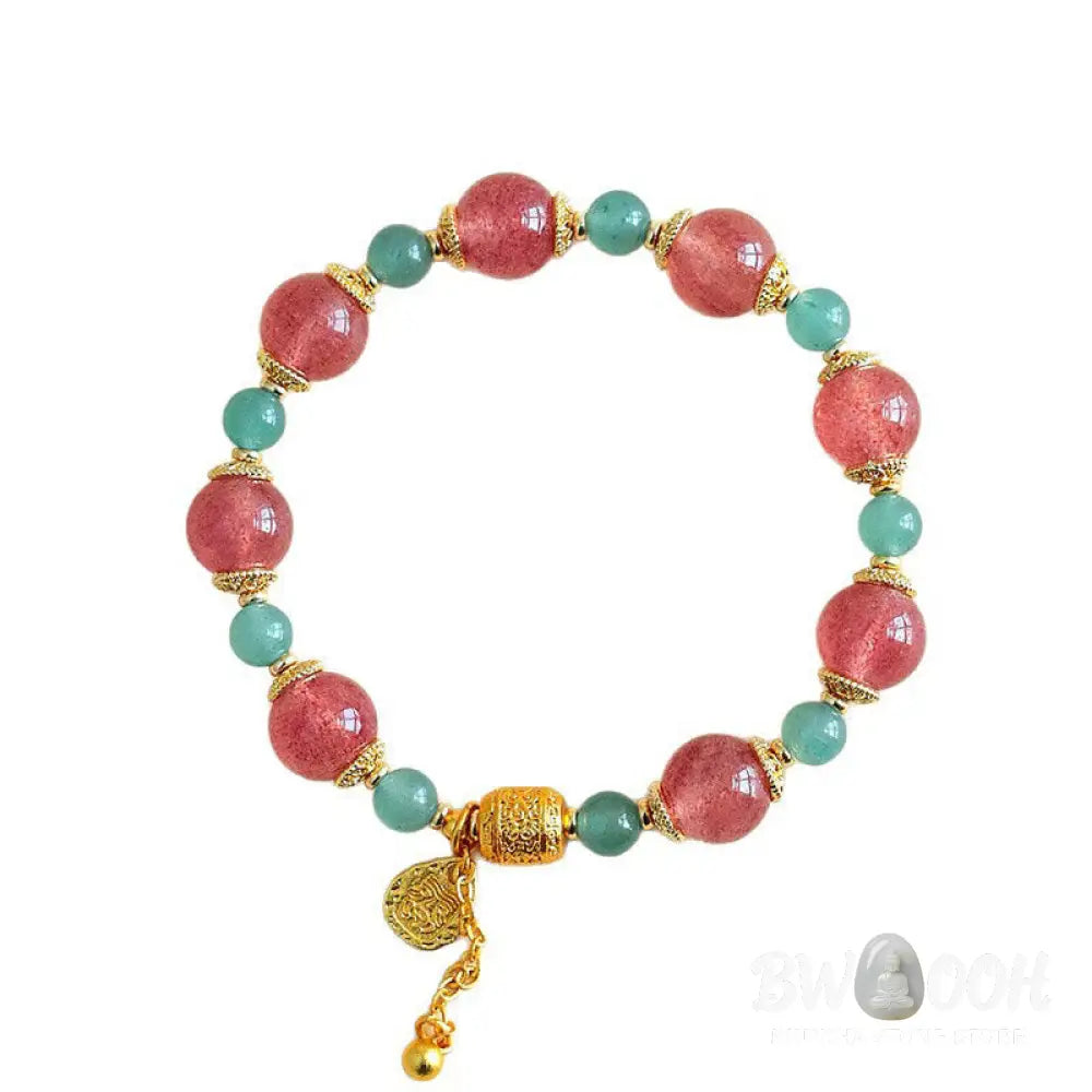 Buddha Stones Natural Strawberry Quartz Moonstone Healing Positive Beads Bracelet - Bracelet