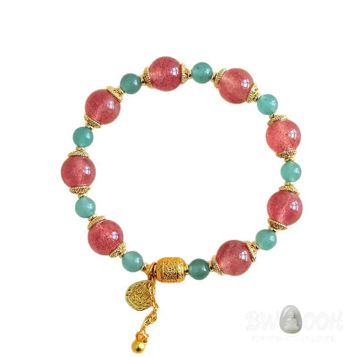 Buddha Stones Natural Strawberry Quartz Moonstone Healing Positive Beads Bracelet - Bracelet