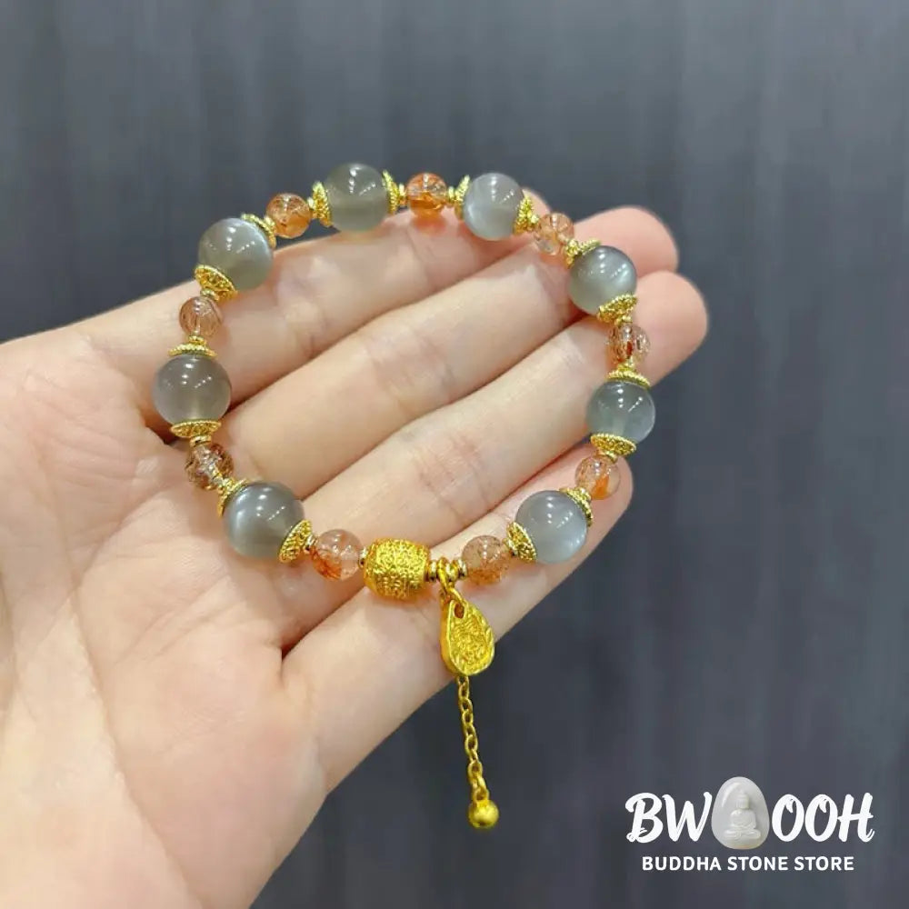 Buddha Stones Natural Strawberry Quartz Moonstone Healing Positive Beads Bracelet - Bracelet