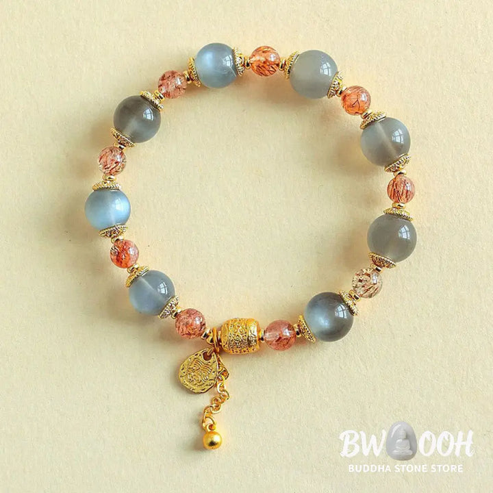 Buddha Stones Natural Strawberry Quartz Moonstone Healing Positive Beads Bracelet - Bracelet