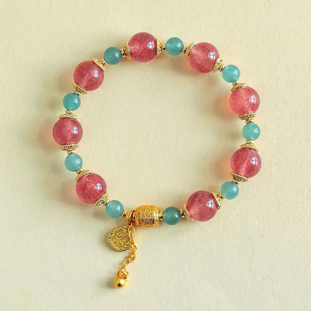 Buddha Stones Natural Strawberry Quartz Moonstone Healing Positive Beads Bracelet - Bracelet