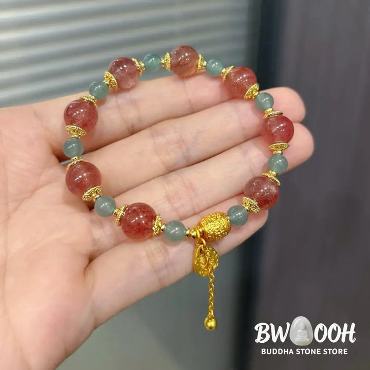 Buddha Stones Natural Strawberry Quartz Moonstone Healing Positive Beads Bracelet - Bracelet