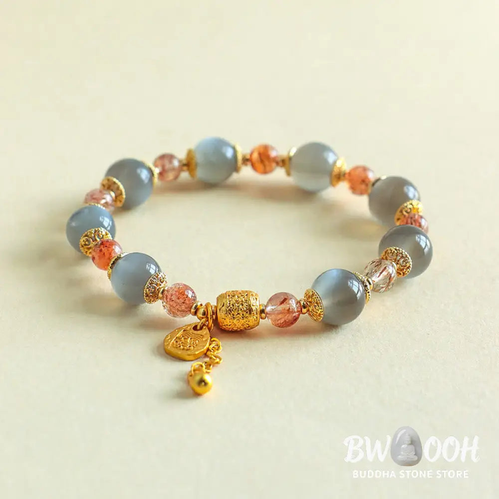 Buddha Stones Natural Strawberry Quartz Moonstone Healing Positive Beads Bracelet - Bracelet