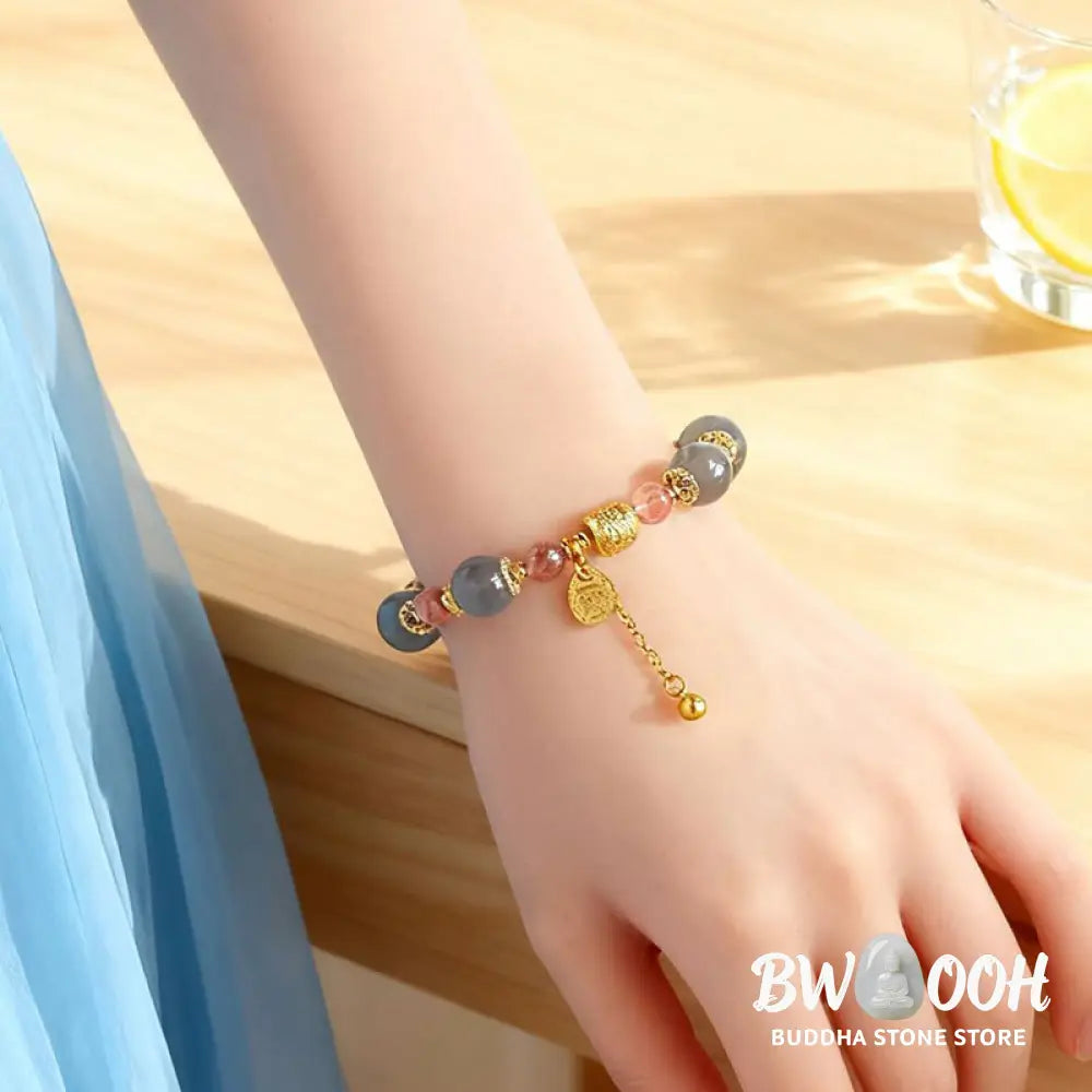 Buddha Stones Natural Strawberry Quartz Moonstone Healing Positive Beads Bracelet - Bracelet
