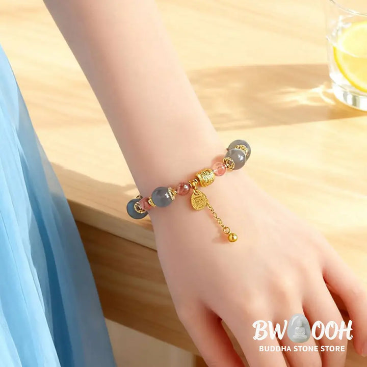 Buddha Stones Natural Strawberry Quartz Moonstone Healing Positive Beads Bracelet - Bracelet