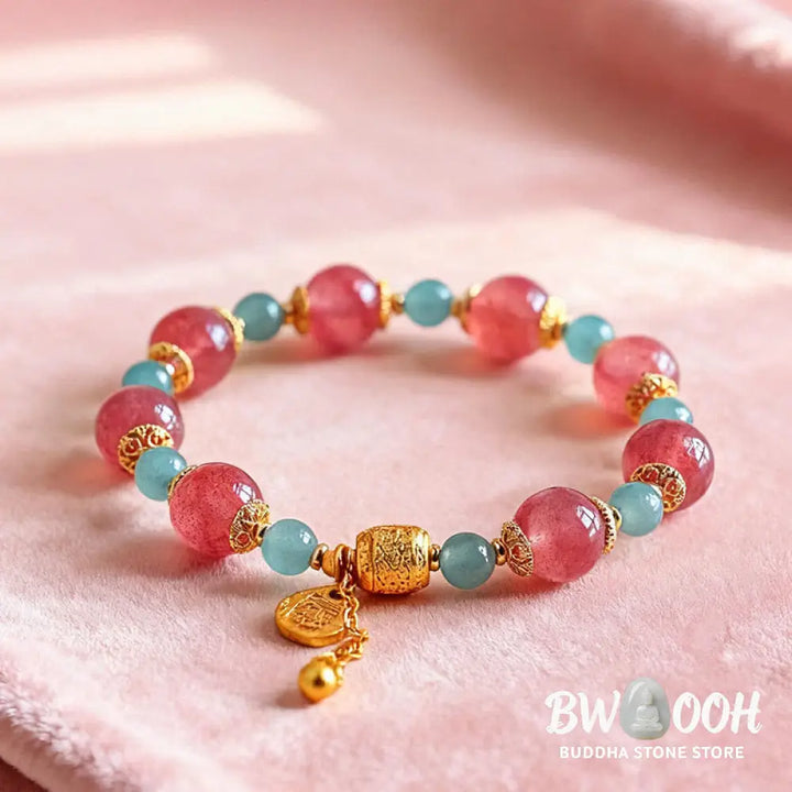 Buddha Stones Natural Strawberry Quartz Moonstone Healing Positive Beads Bracelet - Bracelet