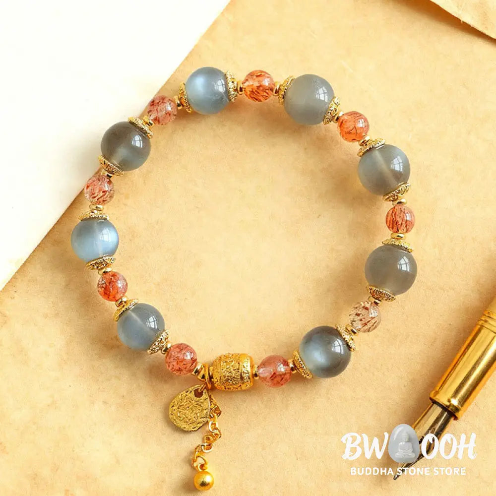 Buddha Stones Natural Strawberry Quartz Moonstone Healing Positive Beads Bracelet - Bracelet