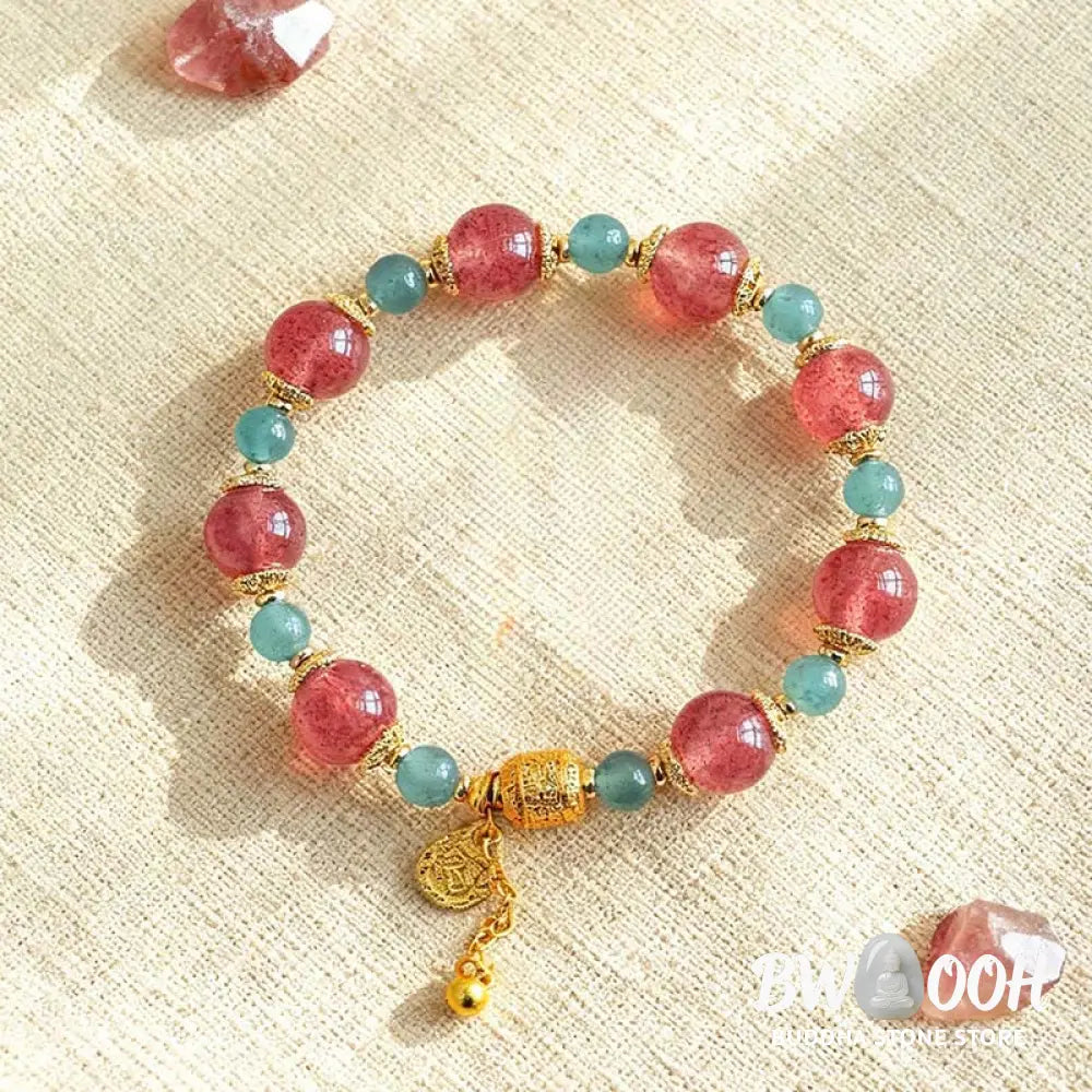 Buddha Stones Natural Strawberry Quartz Moonstone Healing Positive Beads Bracelet - Bracelet
