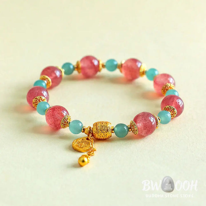 Buddha Stones Natural Strawberry Quartz Moonstone Healing Positive Beads Bracelet - Bracelet