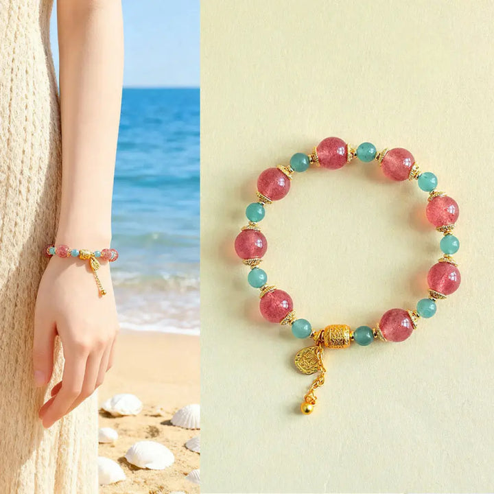 Buddha Stones Natural Strawberry Quartz Moonstone Healing Positive Beads Bracelet - Strawberry Quartz(Wrist
