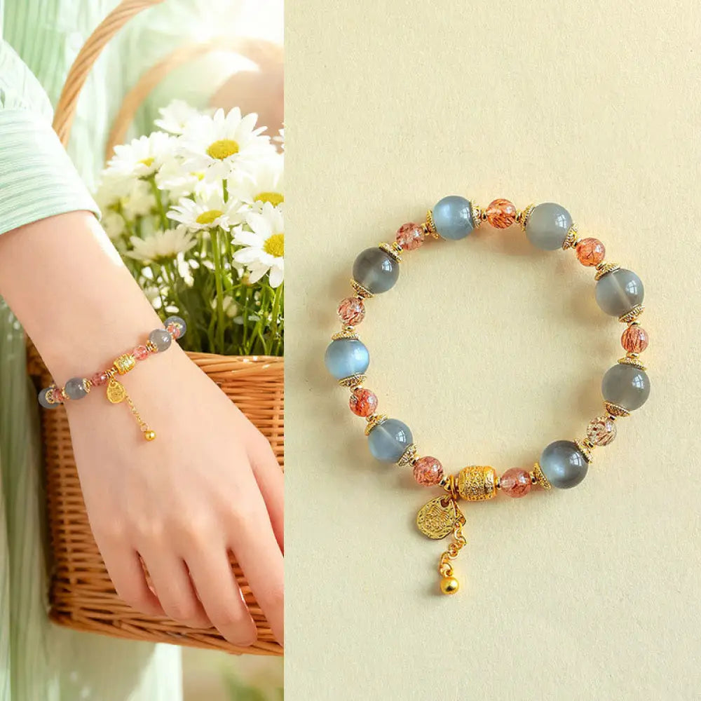 Buddha Stones Natural Strawberry Quartz Moonstone Healing Positive Beads Bracelet - Moonstone(Wrist Circumference: