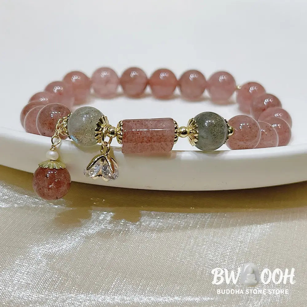 BWOOOH Natural Strawberry Quartz Moonstone Love Bracelet | natural stone spiritual bracelet for healing and mindful living