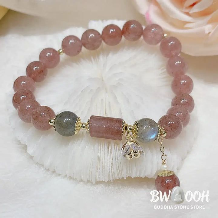 BWOOOH Natural Strawberry Quartz Moonstone Love Bracelet | natural stone spiritual bracelet for healing and mindful living