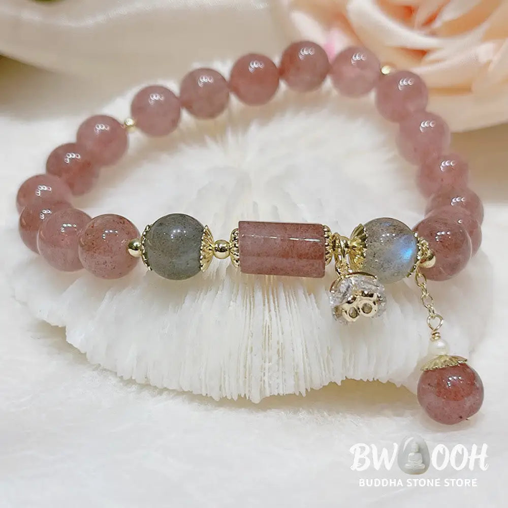 BWOOOH Natural Strawberry Quartz Moonstone Love Bracelet | natural stone spiritual bracelet for healing and mindful living