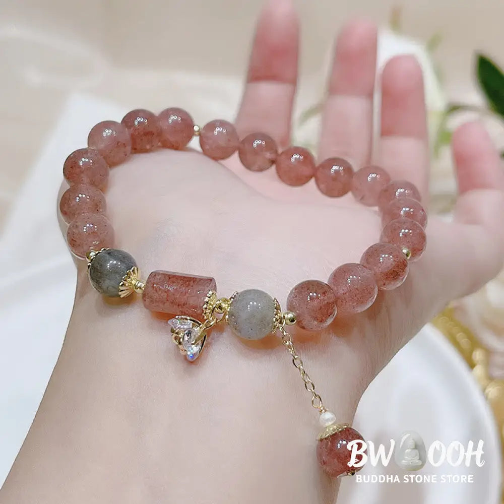 BWOOOH Natural Strawberry Quartz Moonstone Love Bracelet | natural stone spiritual bracelet for healing and mindful living