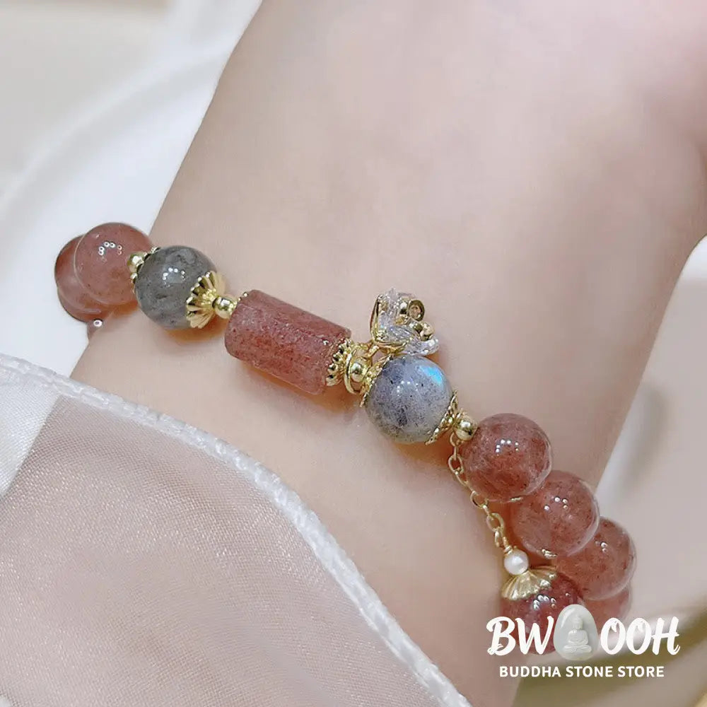 BWOOOH Natural Strawberry Quartz Moonstone Love Bracelet | natural stone spiritual bracelet for healing and mindful living