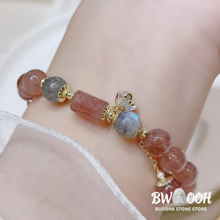 BWOOOH Natural Strawberry Quartz Moonstone Love Bracelet | natural stone spiritual bracelet for healing and mindful living