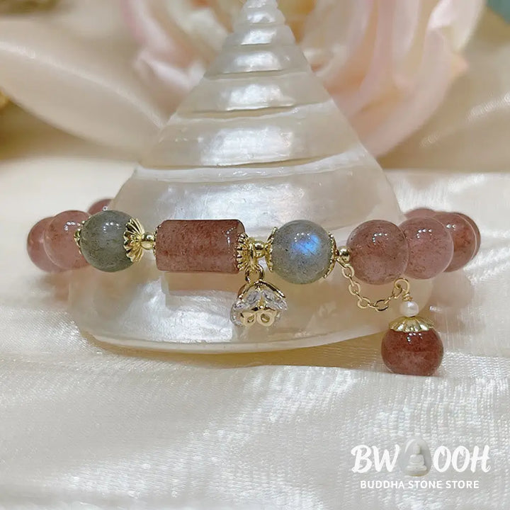 BWOOOH Natural Strawberry Quartz Moonstone Love Bracelet | natural stone spiritual bracelet for healing and mindful living