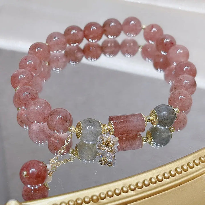 BWOOOH Natural Strawberry Quartz Moonstone Love Bracelet | natural stone spiritual bracelet for healing and mindful living