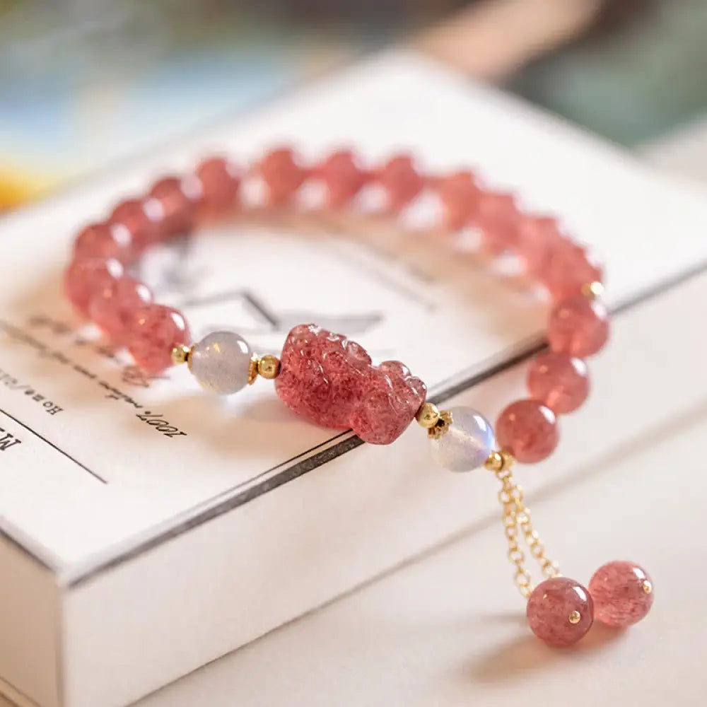 BWOOOH Natural Strawberry Quartz Moonstone PiXiu Love Healing Bracelet - BWOOOH - Strawberry Quartz&Moonstone