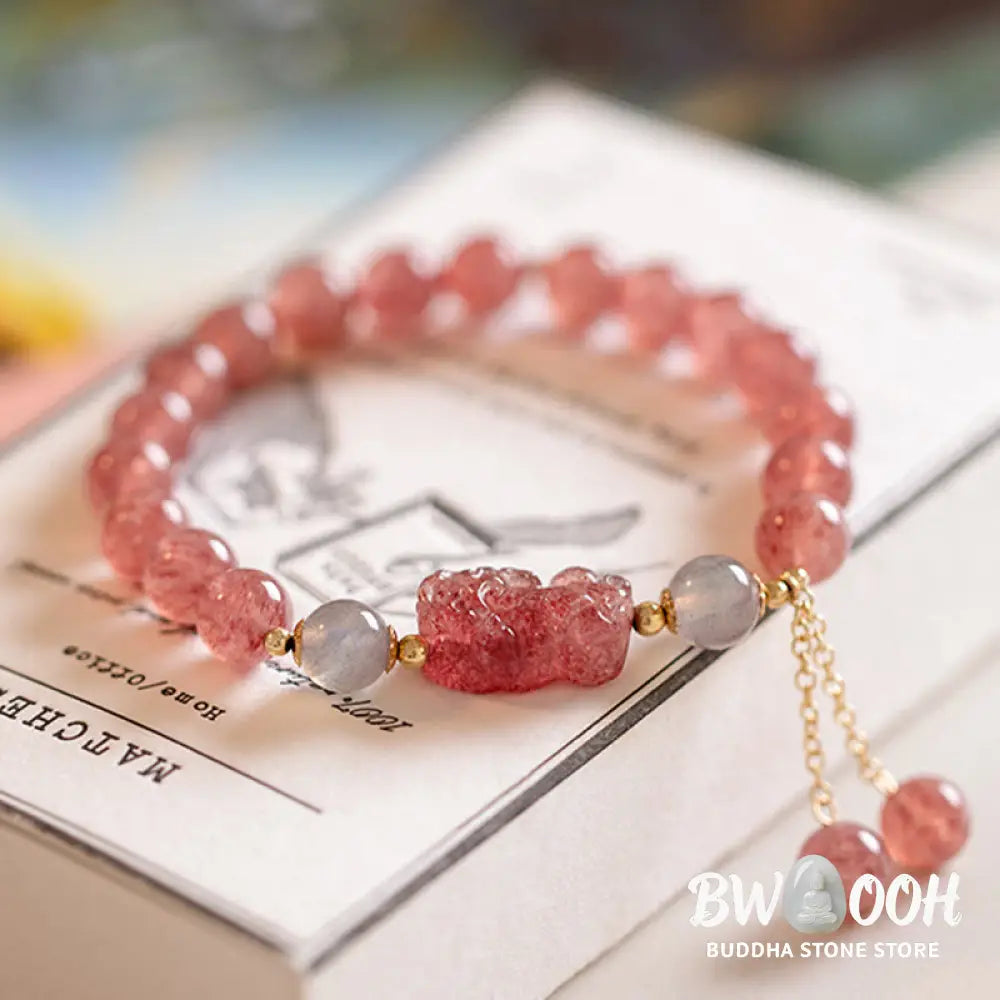 Buddha Stones Natural Strawberry Quartz Moonstone PiXiu Love Healing Bracelet - BWOOOH - Strawberry Quartz&amp;Moonstone