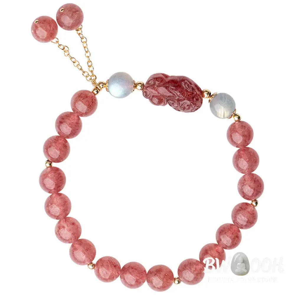 Buddha Stones Natural Strawberry Quartz Moonstone PiXiu Love Healing Bracelet - BWOOOH - Strawberry Quartz&amp;Moonstone