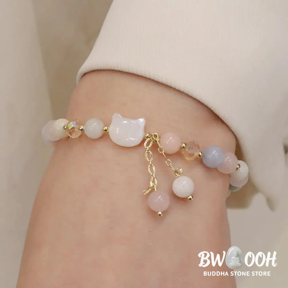 Buddha Stones Natural Strawberry Quartz Morganite Tridacna Stone Cat Love Bracelet - BWOOOH - Bracelet