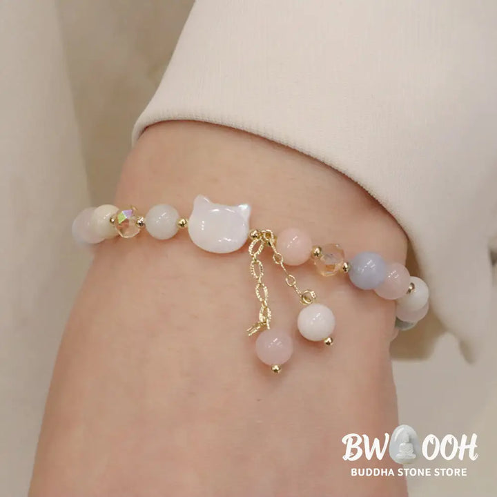 Buddha Stones Natural Strawberry Quartz Morganite Tridacna Stone Cat Love Bracelet - BWOOOH - Bracelet
