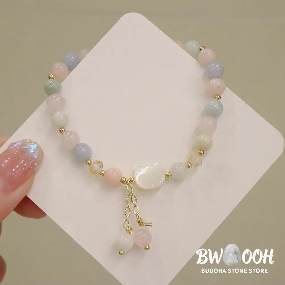Buddha Stones Natural Strawberry Quartz Morganite Tridacna Stone Cat Love Bracelet - BWOOOH - Bracelet