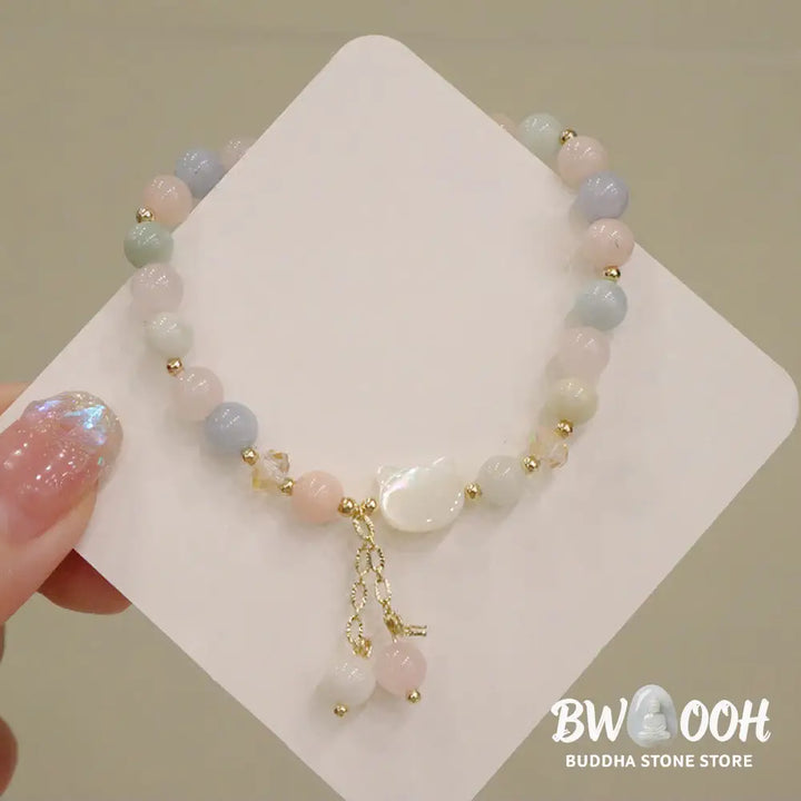 Buddha Stones Natural Strawberry Quartz Morganite Tridacna Stone Cat Love Bracelet - BWOOOH - Bracelet