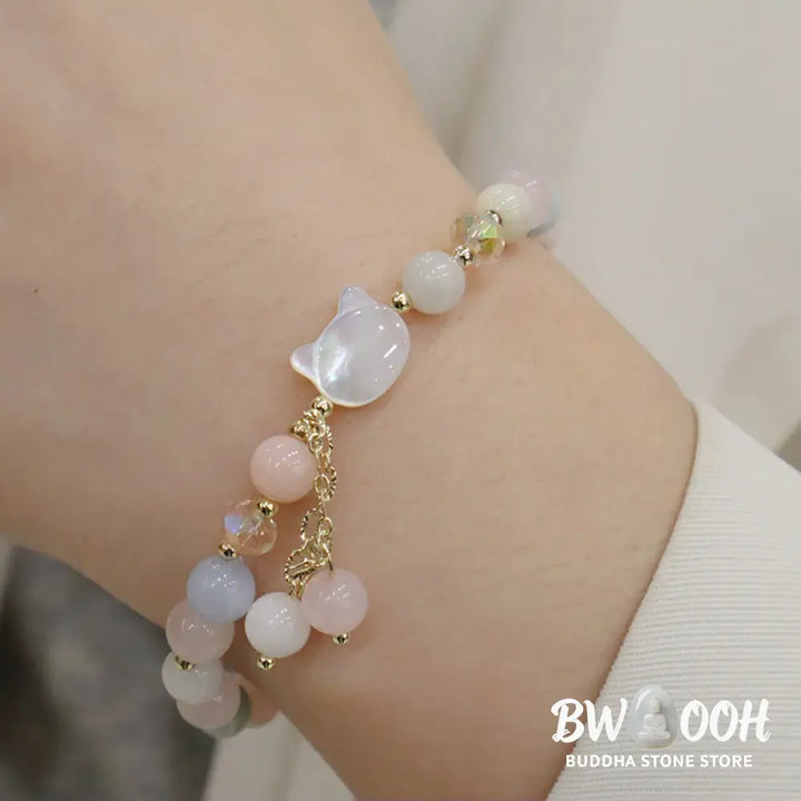 Buddha Stones Natural Strawberry Quartz Morganite Tridacna Stone Cat Love Bracelet - BWOOOH - Bracelet