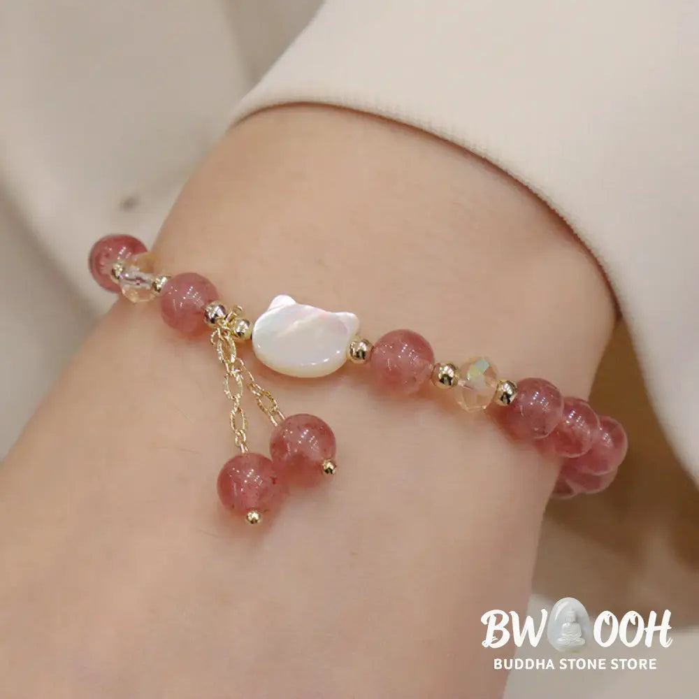 Buddha Stones Natural Strawberry Quartz Morganite Tridacna Stone Cat Love Bracelet - BWOOOH - Bracelet