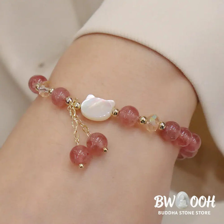 Buddha Stones Natural Strawberry Quartz Morganite Tridacna Stone Cat Love Bracelet - BWOOOH - Bracelet